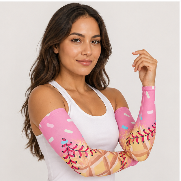 10 Pairs Ice Cream Baseball Arm Sleeves Funny Reusable Breathable Teens Arm Sleeves for Ice Cream Lover Gifts - model view